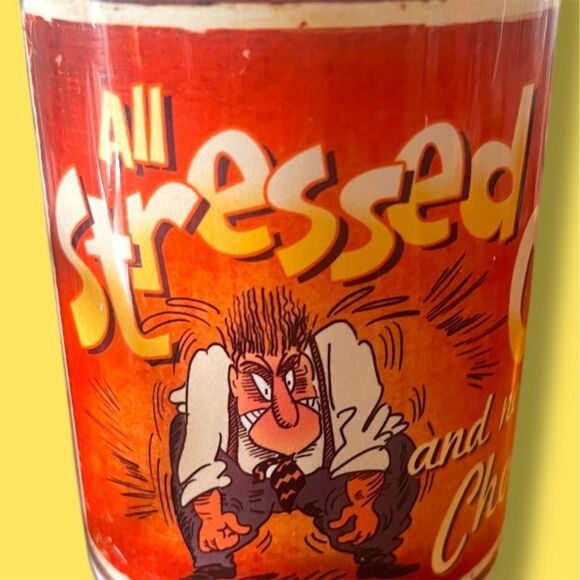 All Stressed Out and No One To Choke Funny Cartoon Coffee Mug Red Ceramic Gift - Picture 1 of 10